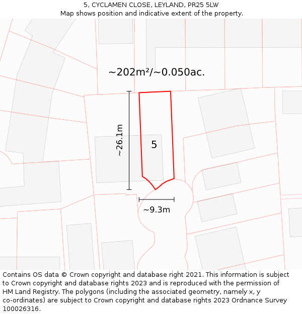 5, CYCLAMEN CLOSE, LEYLAND, PR25 5LW: Plot and title map