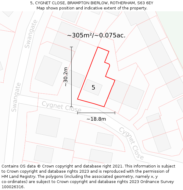 5, CYGNET CLOSE, BRAMPTON BIERLOW, ROTHERHAM, S63 6EY: Plot and title map