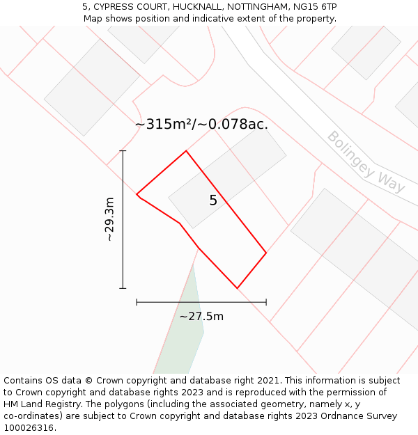 5, CYPRESS COURT, HUCKNALL, NOTTINGHAM, NG15 6TP: Plot and title map