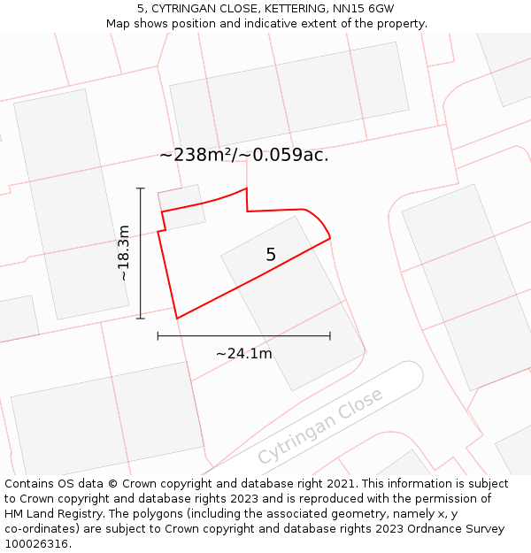 5, CYTRINGAN CLOSE, KETTERING, NN15 6GW: Plot and title map