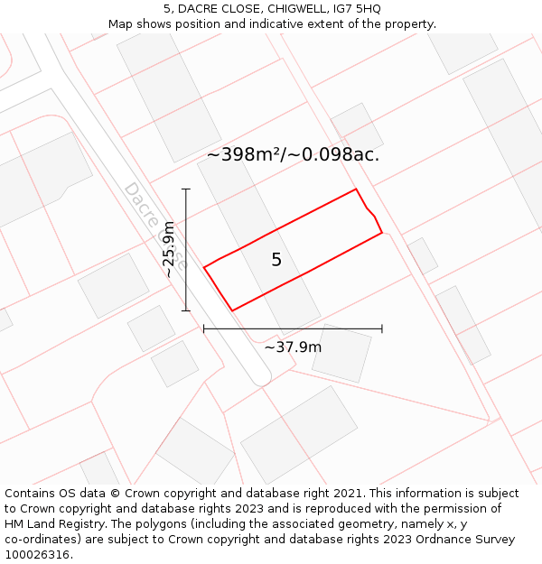5, DACRE CLOSE, CHIGWELL, IG7 5HQ: Plot and title map