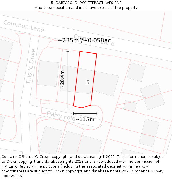 5, DAISY FOLD, PONTEFRACT, WF9 1NF: Plot and title map