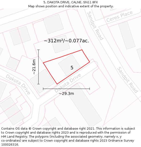 5, DAKOTA DRIVE, CALNE, SN11 8FX: Plot and title map