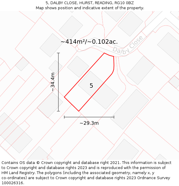 5, DALBY CLOSE, HURST, READING, RG10 0BZ: Plot and title map