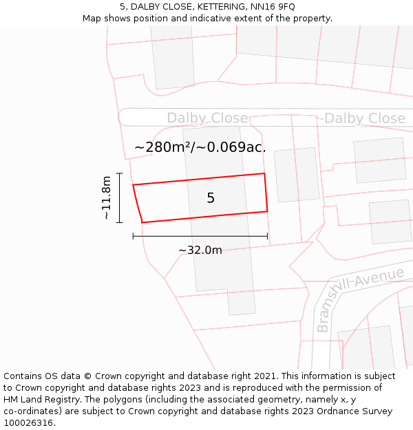 5, DALBY CLOSE, KETTERING, NN16 9FQ: Plot and title map