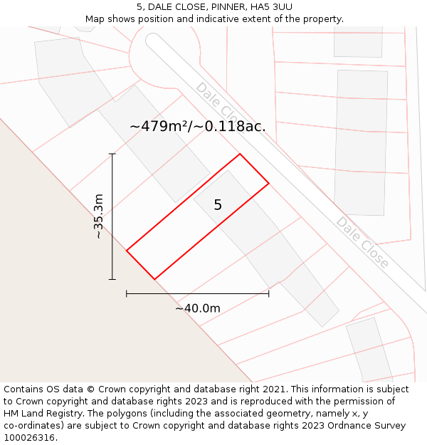 5, DALE CLOSE, PINNER, HA5 3UU: Plot and title map
