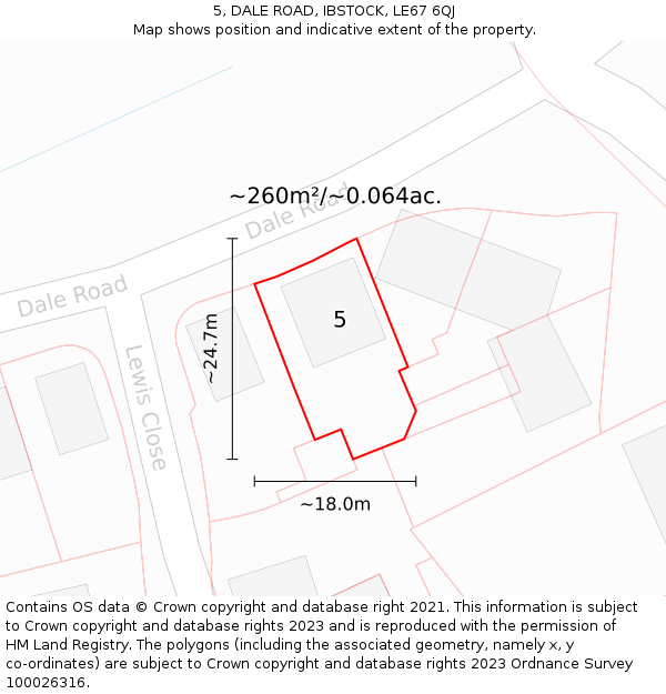 5, DALE ROAD, IBSTOCK, LE67 6QJ: Plot and title map