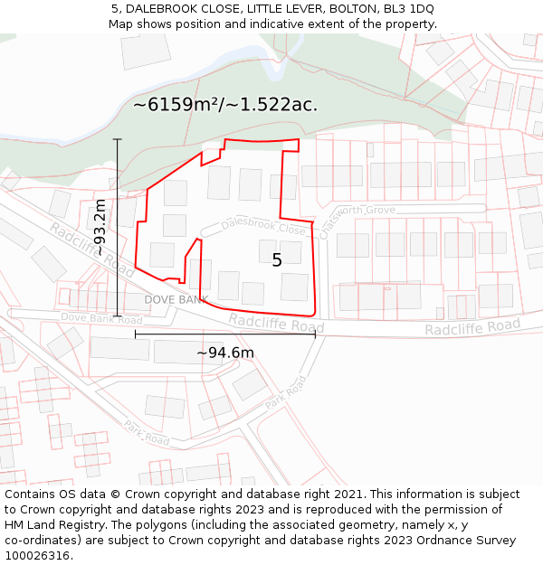 5, DALEBROOK CLOSE, LITTLE LEVER, BOLTON, BL3 1DQ: Plot and title map