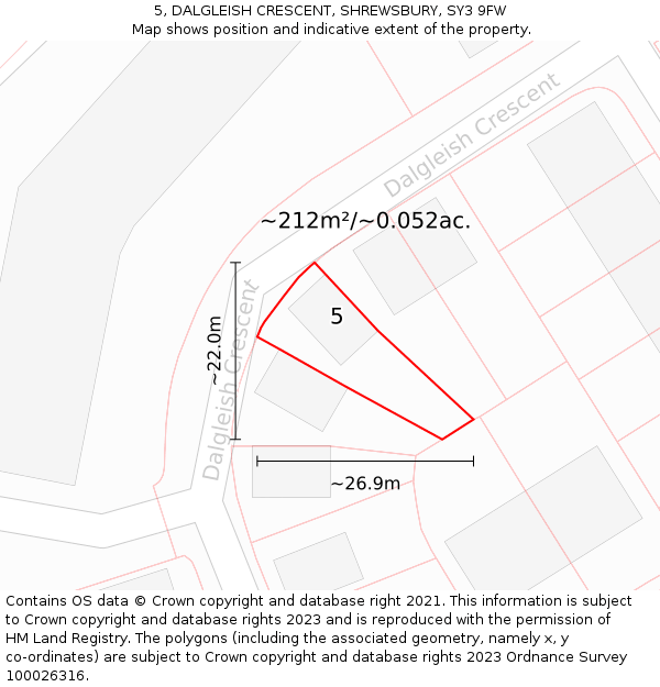 5, DALGLEISH CRESCENT, SHREWSBURY, SY3 9FW: Plot and title map