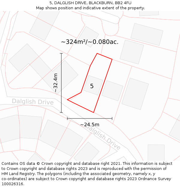 5, DALGLISH DRIVE, BLACKBURN, BB2 4FU: Plot and title map