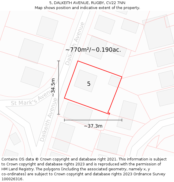 5, DALKEITH AVENUE, RUGBY, CV22 7NN: Plot and title map