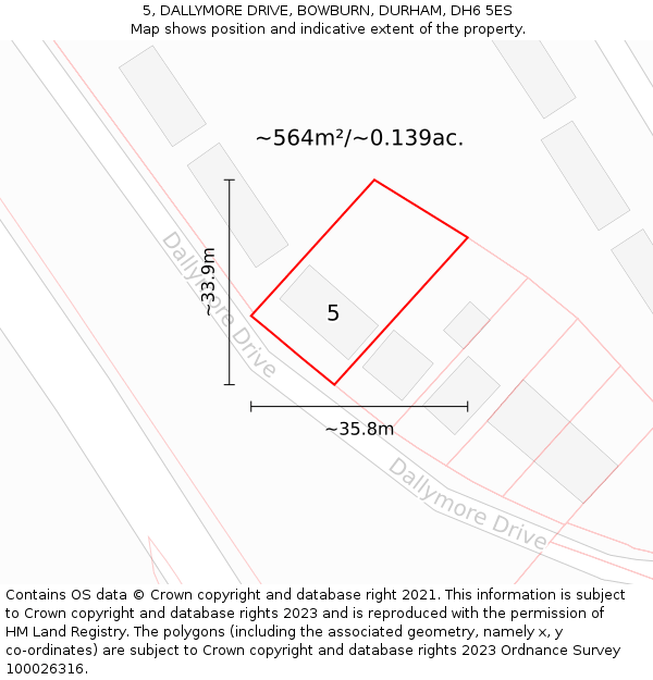 5, DALLYMORE DRIVE, BOWBURN, DURHAM, DH6 5ES: Plot and title map
