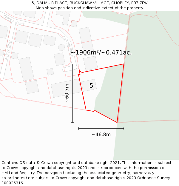 5, DALMUIR PLACE, BUCKSHAW VILLAGE, CHORLEY, PR7 7FW: Plot and title map