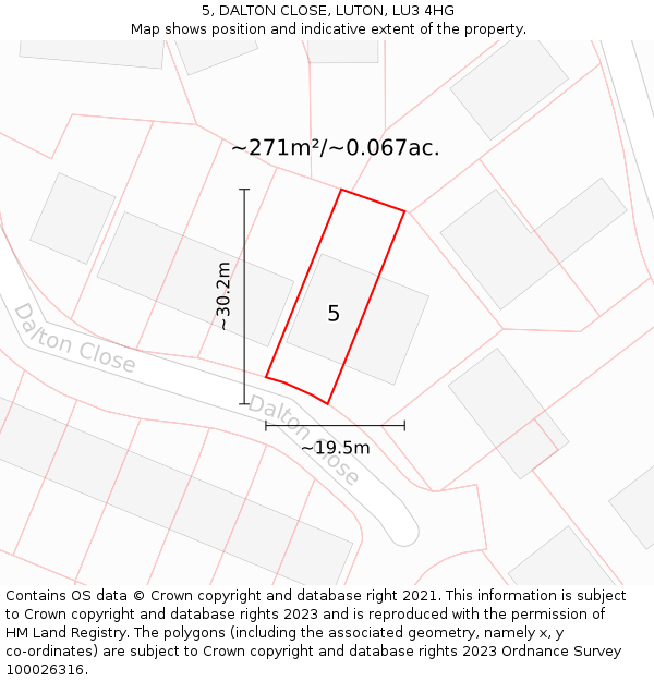 5, DALTON CLOSE, LUTON, LU3 4HG: Plot and title map