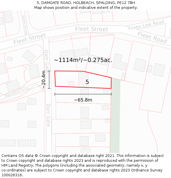5, DAMGATE ROAD, HOLBEACH, SPALDING, PE12 7BH: Plot and title map