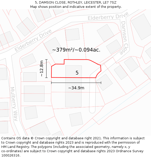 5, DAMSON CLOSE, ROTHLEY, LEICESTER, LE7 7SZ: Plot and title map