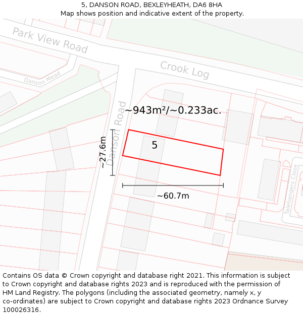5, DANSON ROAD, BEXLEYHEATH, DA6 8HA: Plot and title map
