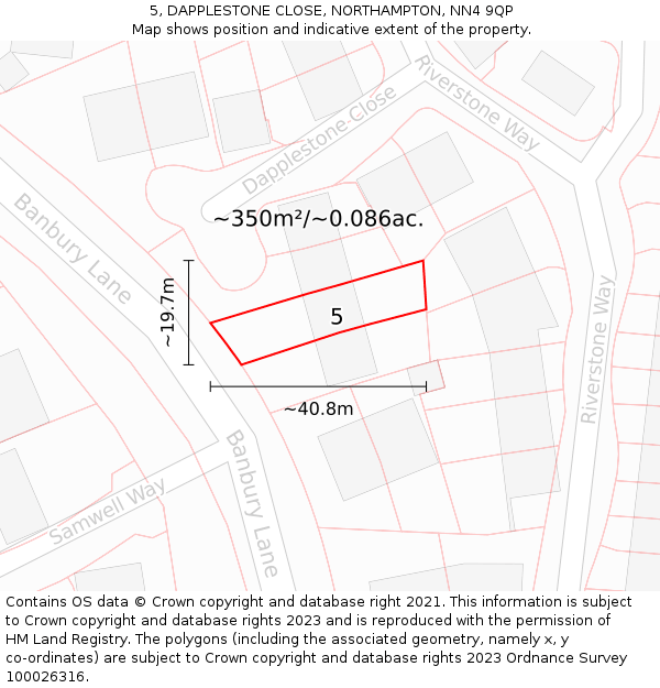 5, DAPPLESTONE CLOSE, NORTHAMPTON, NN4 9QP: Plot and title map