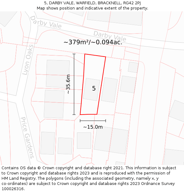5, DARBY VALE, WARFIELD, BRACKNELL, RG42 2PJ: Plot and title map