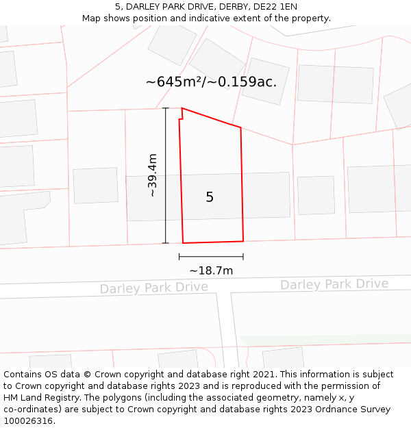 5, DARLEY PARK DRIVE, DERBY, DE22 1EN: Plot and title map