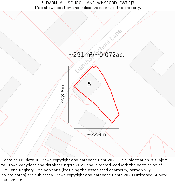 5, DARNHALL SCHOOL LANE, WINSFORD, CW7 1JR: Plot and title map