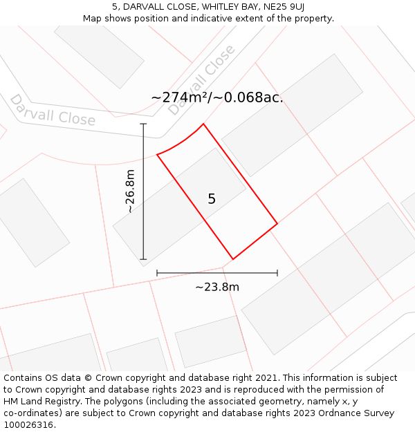 5, DARVALL CLOSE, WHITLEY BAY, NE25 9UJ: Plot and title map