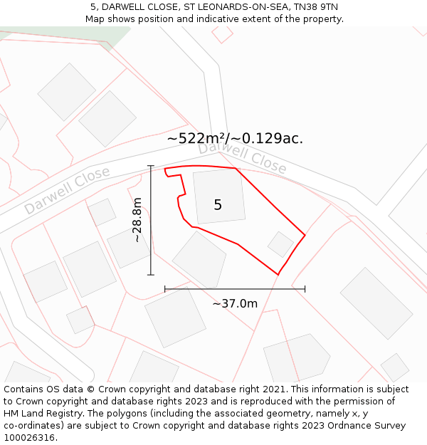 5, DARWELL CLOSE, ST LEONARDS-ON-SEA, TN38 9TN: Plot and title map