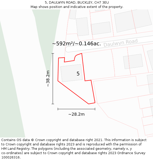 5, DAULWYN ROAD, BUCKLEY, CH7 3EU: Plot and title map