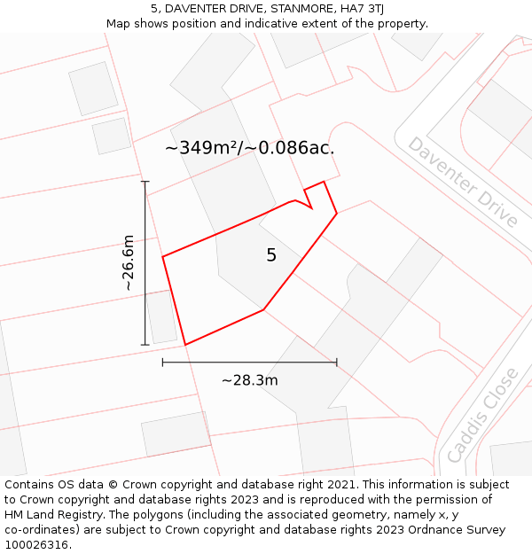 5, DAVENTER DRIVE, STANMORE, HA7 3TJ: Plot and title map