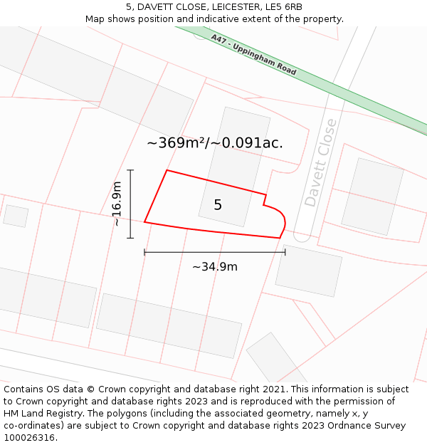 5, DAVETT CLOSE, LEICESTER, LE5 6RB: Plot and title map