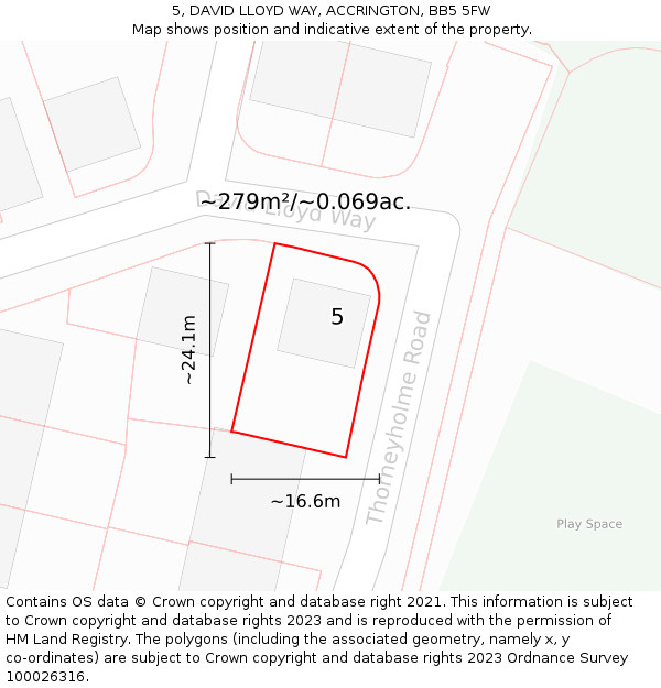 5, DAVID LLOYD WAY, ACCRINGTON, BB5 5FW: Plot and title map