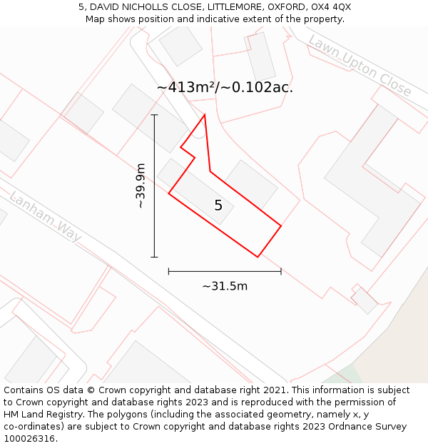 5, DAVID NICHOLLS CLOSE, LITTLEMORE, OXFORD, OX4 4QX: Plot and title map