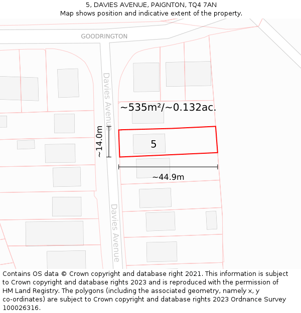5, DAVIES AVENUE, PAIGNTON, TQ4 7AN: Plot and title map