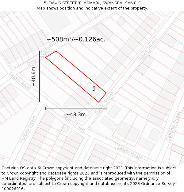 5, DAVIS STREET, PLASMARL, SWANSEA, SA6 8LF: Plot and title map
