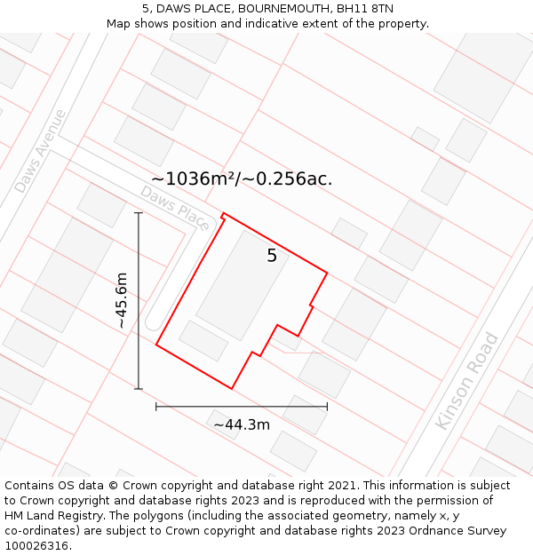 5, DAWS PLACE, BOURNEMOUTH, BH11 8TN: Plot and title map