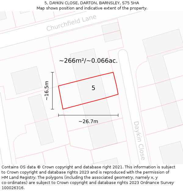 5, DAYKIN CLOSE, DARTON, BARNSLEY, S75 5HA: Plot and title map
