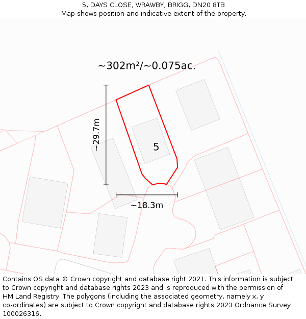 5, DAYS CLOSE, WRAWBY, BRIGG, DN20 8TB: Plot and title map