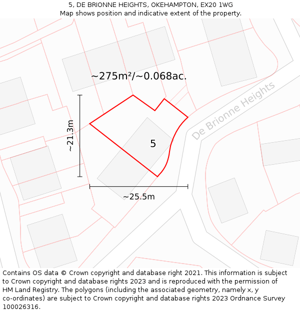 5, DE BRIONNE HEIGHTS, OKEHAMPTON, EX20 1WG: Plot and title map