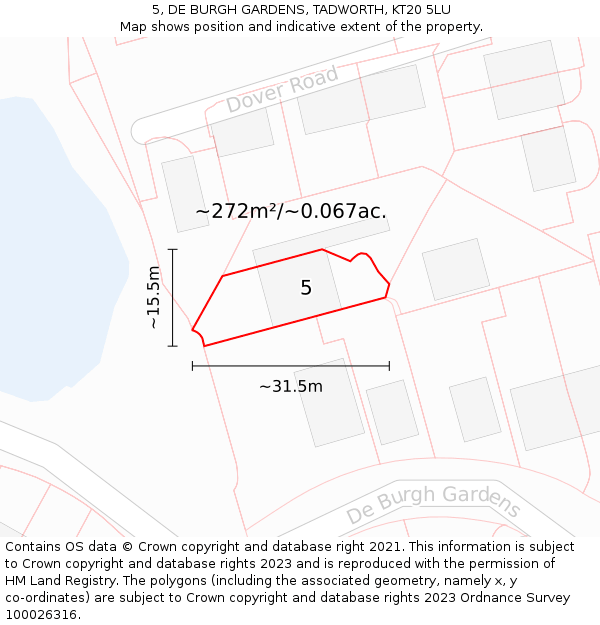5, DE BURGH GARDENS, TADWORTH, KT20 5LU: Plot and title map