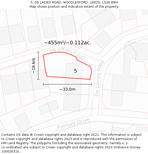 5, DE LACIES ROAD, WOODLESFORD, LEEDS, LS26 8WH: Plot and title map