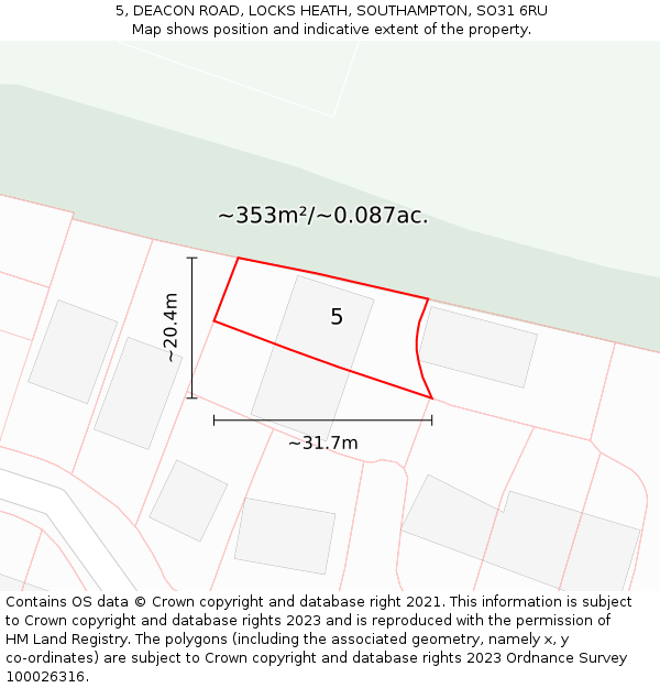 5, DEACON ROAD, LOCKS HEATH, SOUTHAMPTON, SO31 6RU: Plot and title map