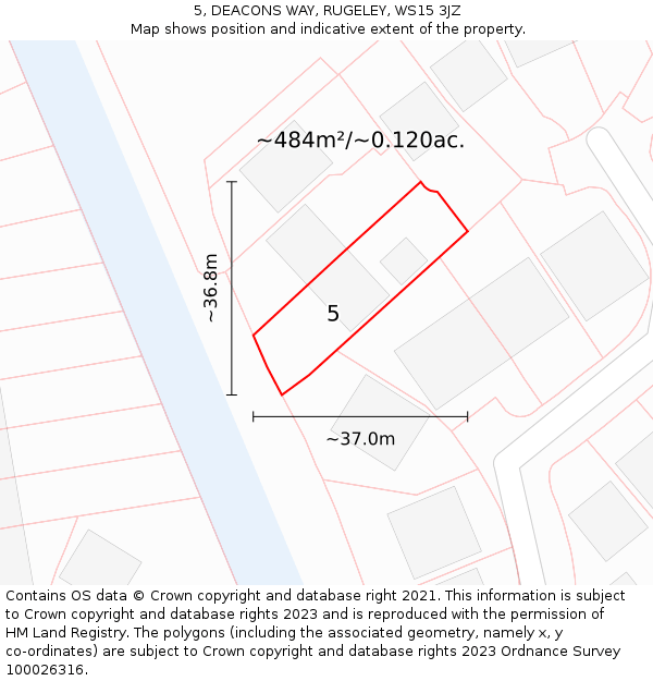 5, DEACONS WAY, RUGELEY, WS15 3JZ: Plot and title map