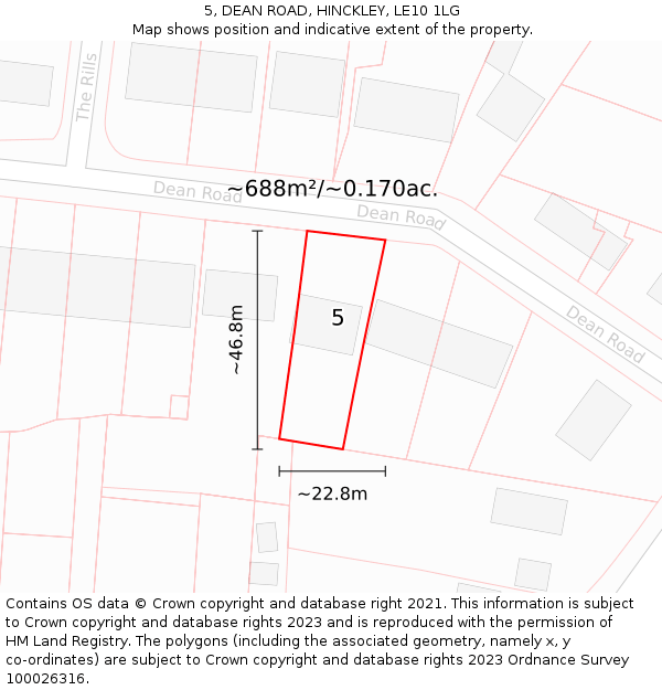 5, DEAN ROAD, HINCKLEY, LE10 1LG: Plot and title map