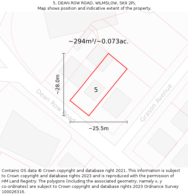 5, DEAN ROW ROAD, WILMSLOW, SK9 2PL: Plot and title map