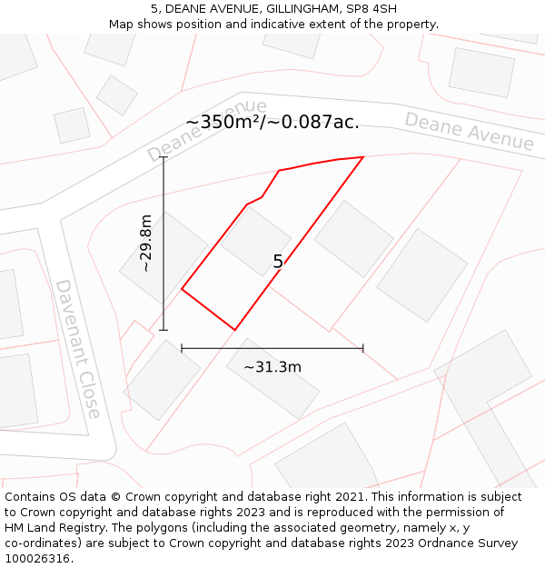 5, DEANE AVENUE, GILLINGHAM, SP8 4SH: Plot and title map