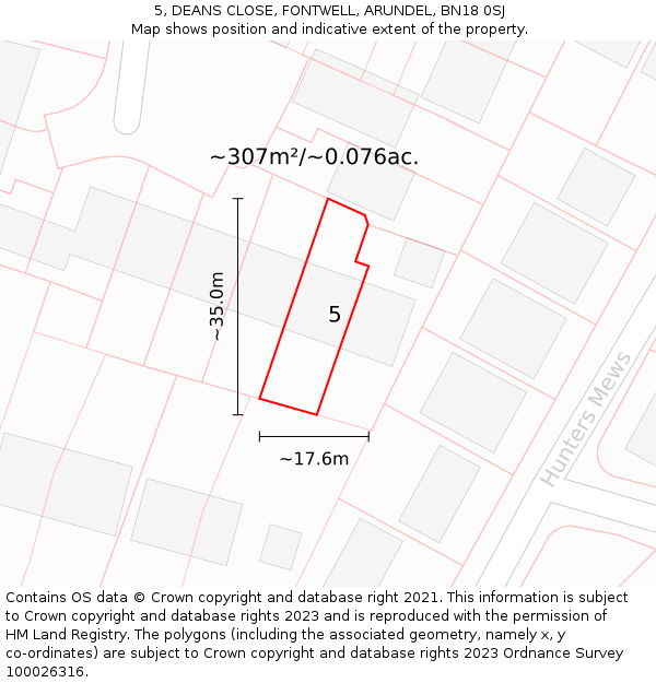 5, DEANS CLOSE, FONTWELL, ARUNDEL, BN18 0SJ: Plot and title map