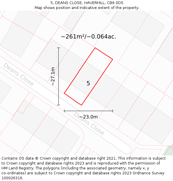 5, DEANS CLOSE, HAVERHILL, CB9 0DS: Plot and title map