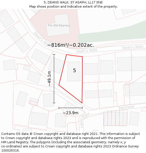 5, DEANS WALK, ST ASAPH, LL17 0NE: Plot and title map