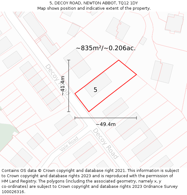 5, DECOY ROAD, NEWTON ABBOT, TQ12 1DY: Plot and title map