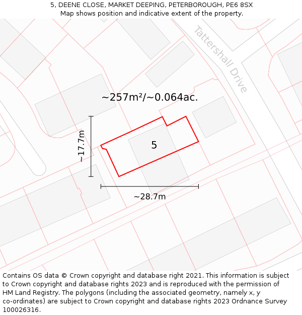5, DEENE CLOSE, MARKET DEEPING, PETERBOROUGH, PE6 8SX: Plot and title map